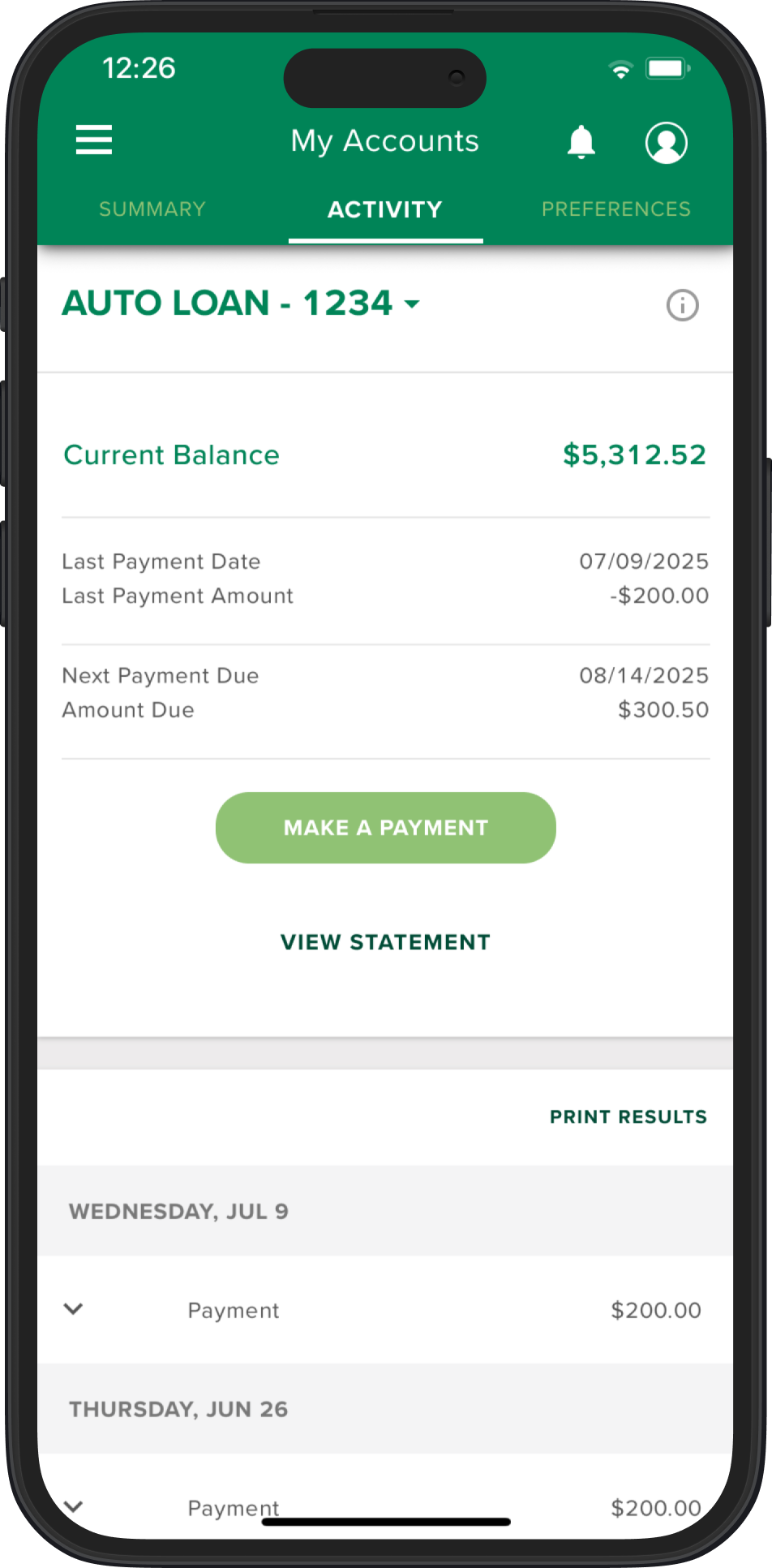 Image of an auto loan balance on a cell phone